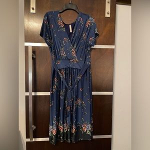 GILLI 2X Wrap Top Navy Floral Tie Back Dress